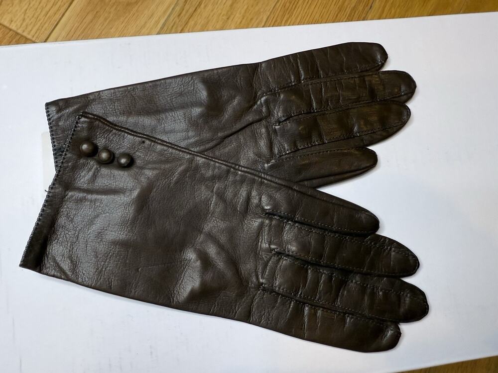 Vintage Grandoe Gloves Dark Brown Leather Lined Size 6.5 EUC